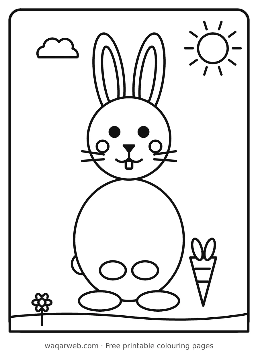 Bunny colouring page, black outline drawing ready to print