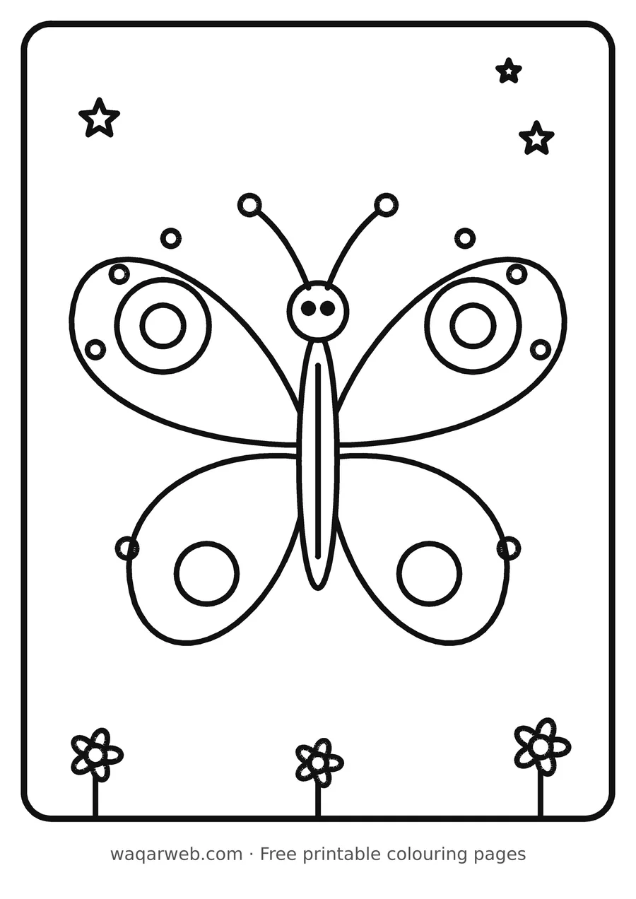 Butterfly colouring page, black outline drawing ready to print