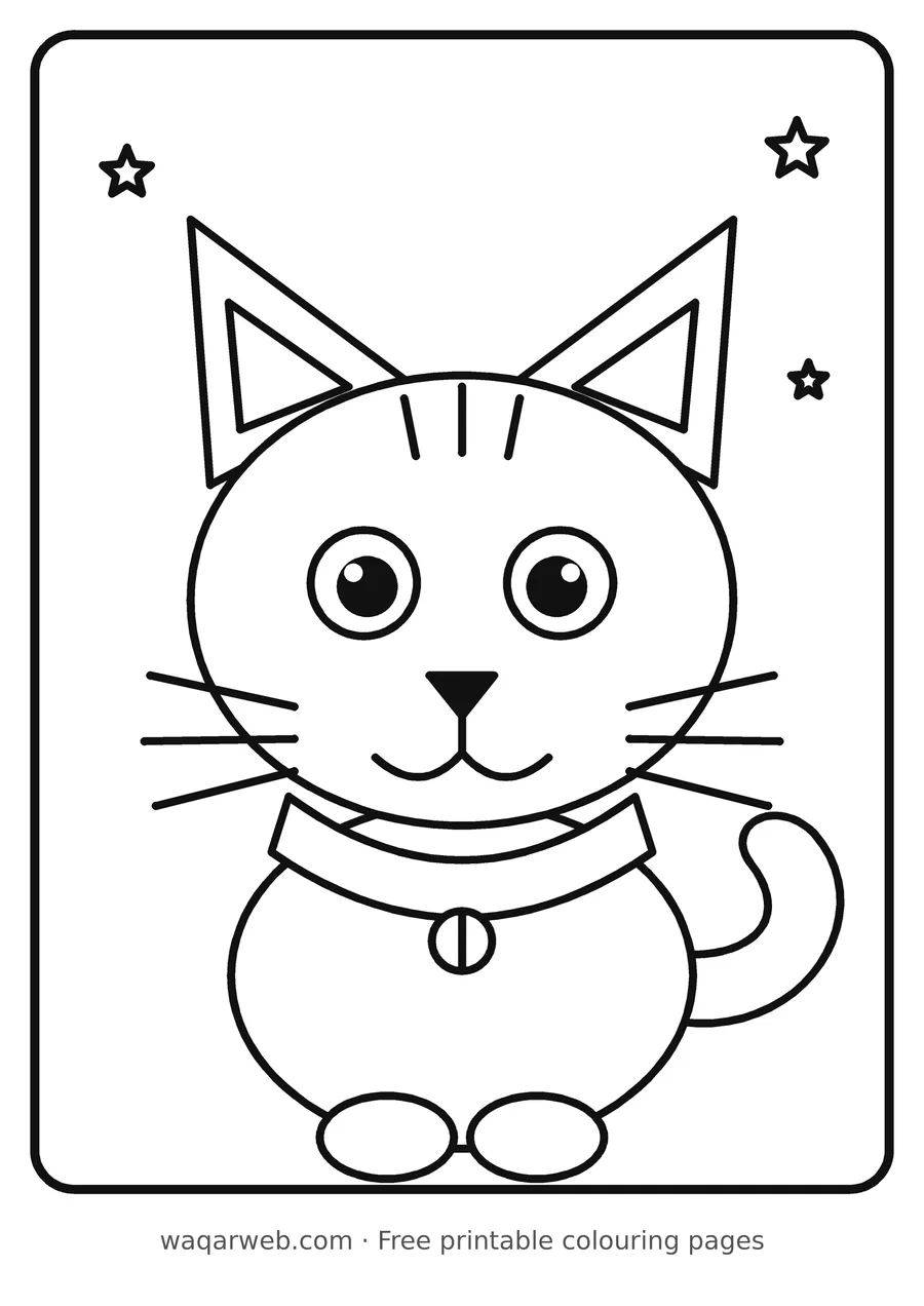 Cute Cat colouring page, black outline drawing ready to print