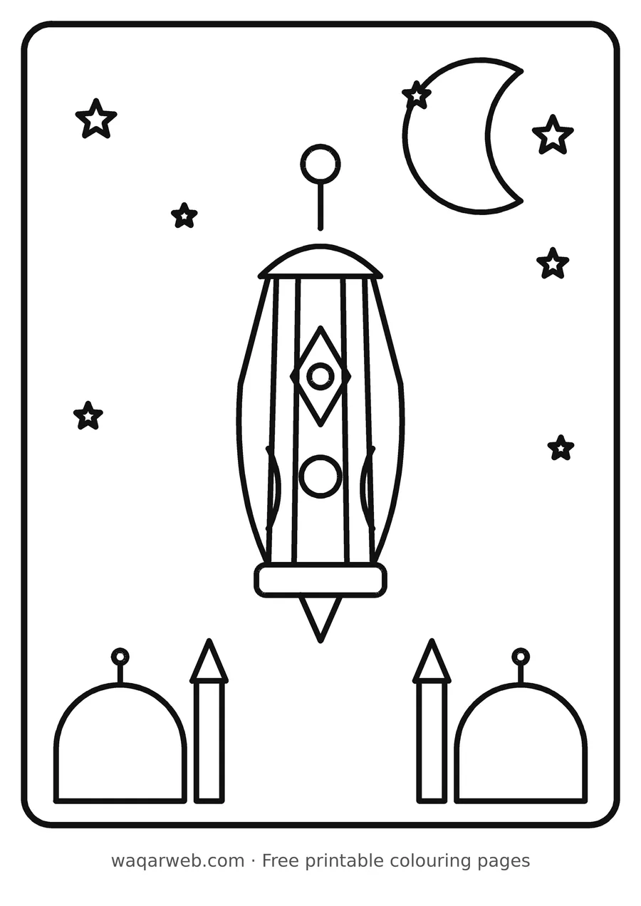 Eid Lantern colouring page, black outline drawing ready to print