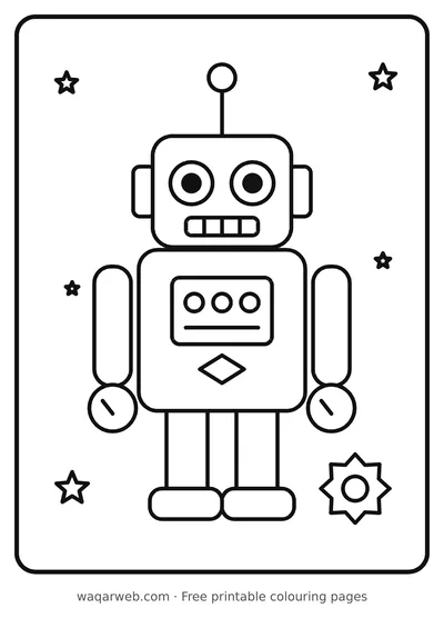Happy Robot colouring page preview