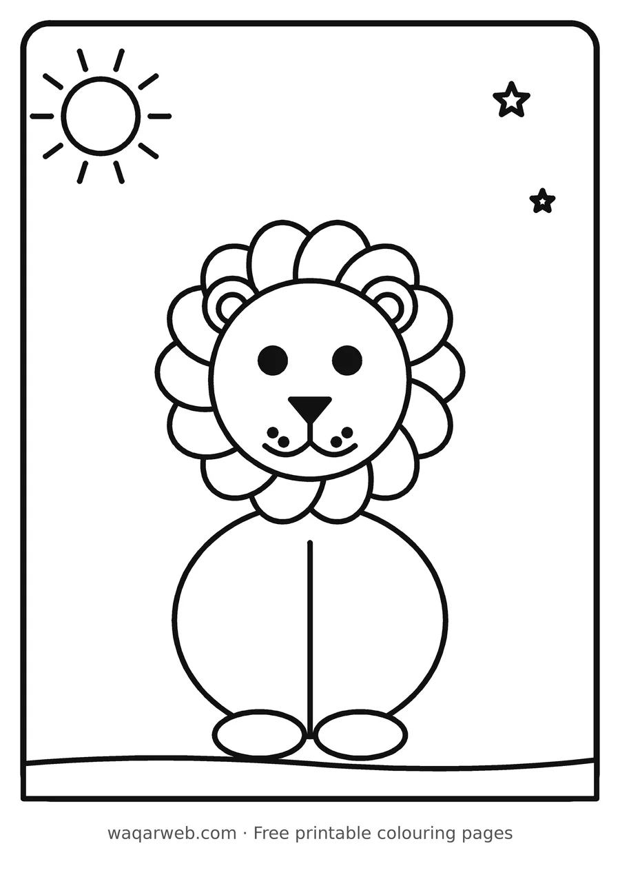 Lion colouring page, black outline drawing ready to print