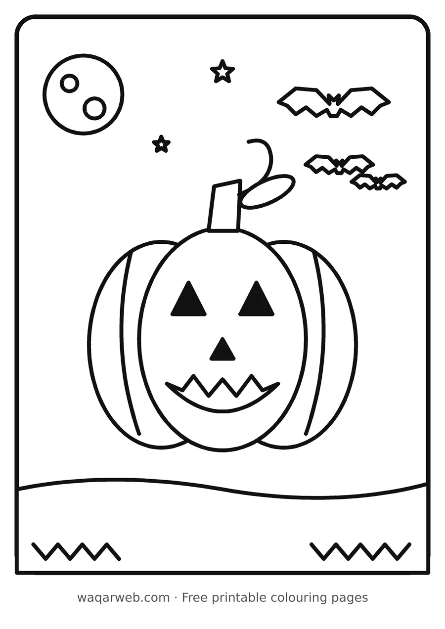 Halloween Pumpkin colouring page, black outline drawing ready to print